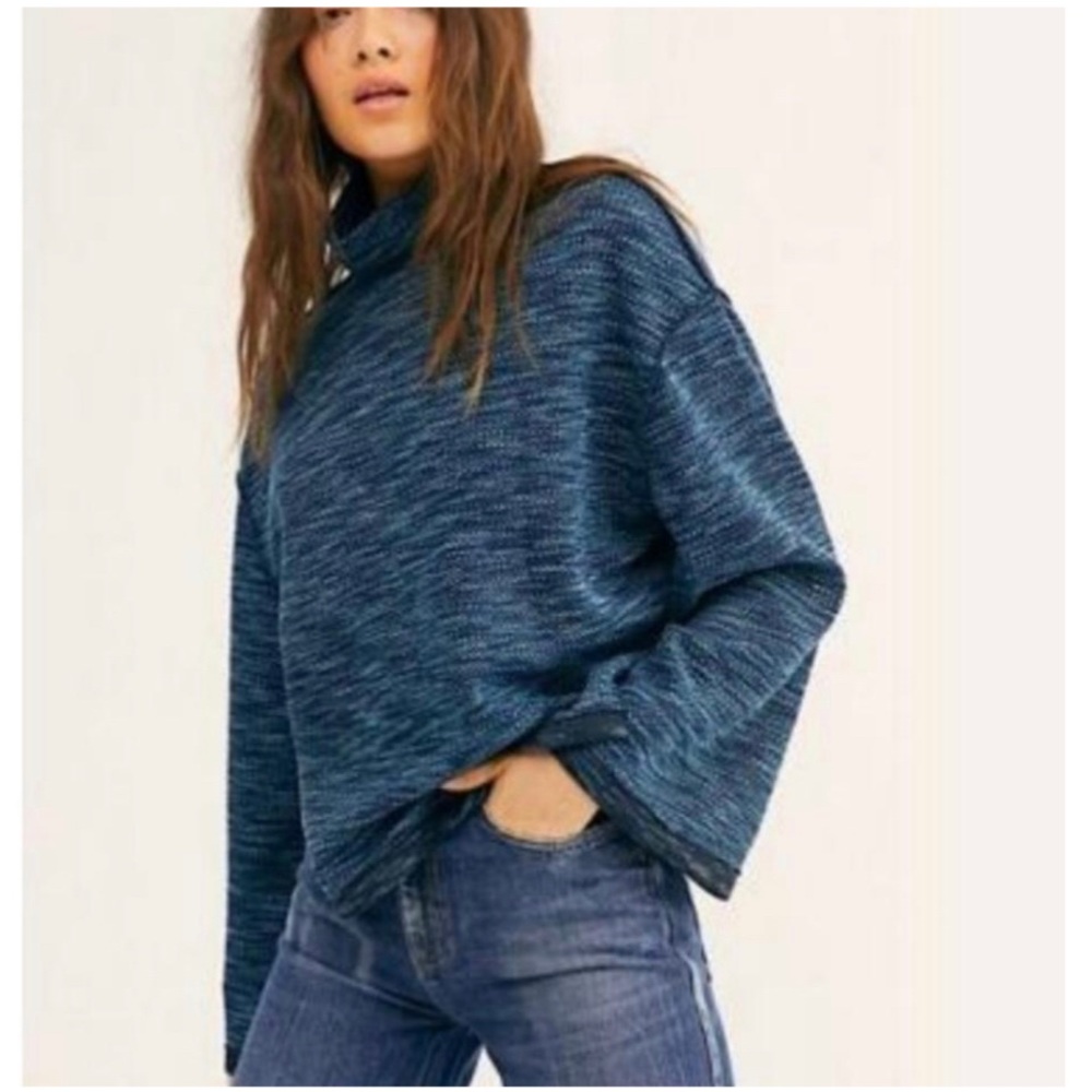 NWT Free People Sunny Days Turtleneck Sweater Blue Overboard Combo Med